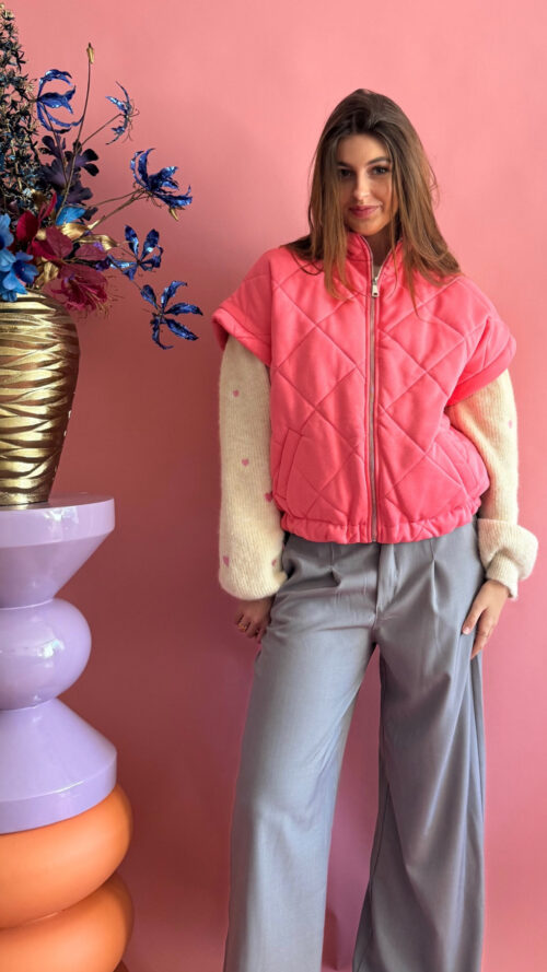 Body warmer fuchsia azzurro -jassen Label-L