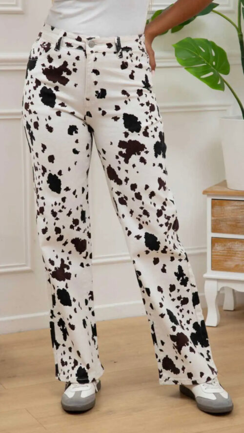 Jeans Koeienprint Foly rose-Broeken Label-L