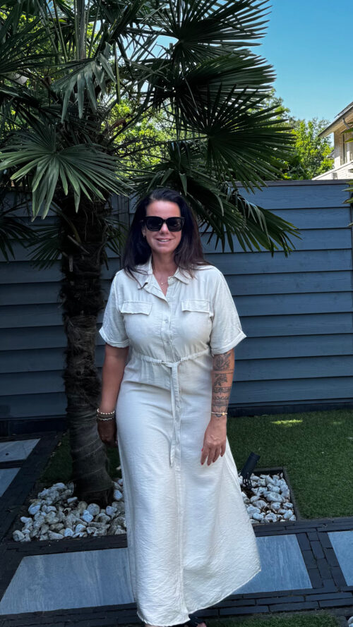 Jurk isabella beige azzurro -Jurken Label-L 2