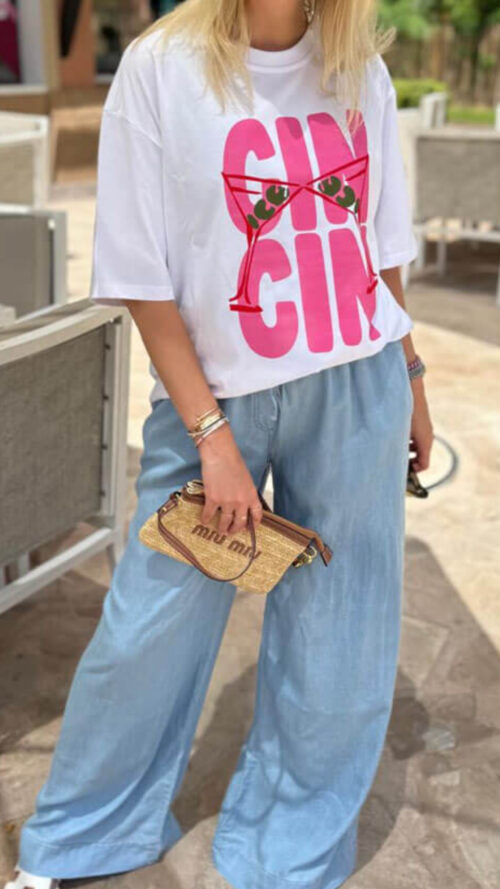 T-shirt Cin Cin Pink Azzurro -shirts Label-L