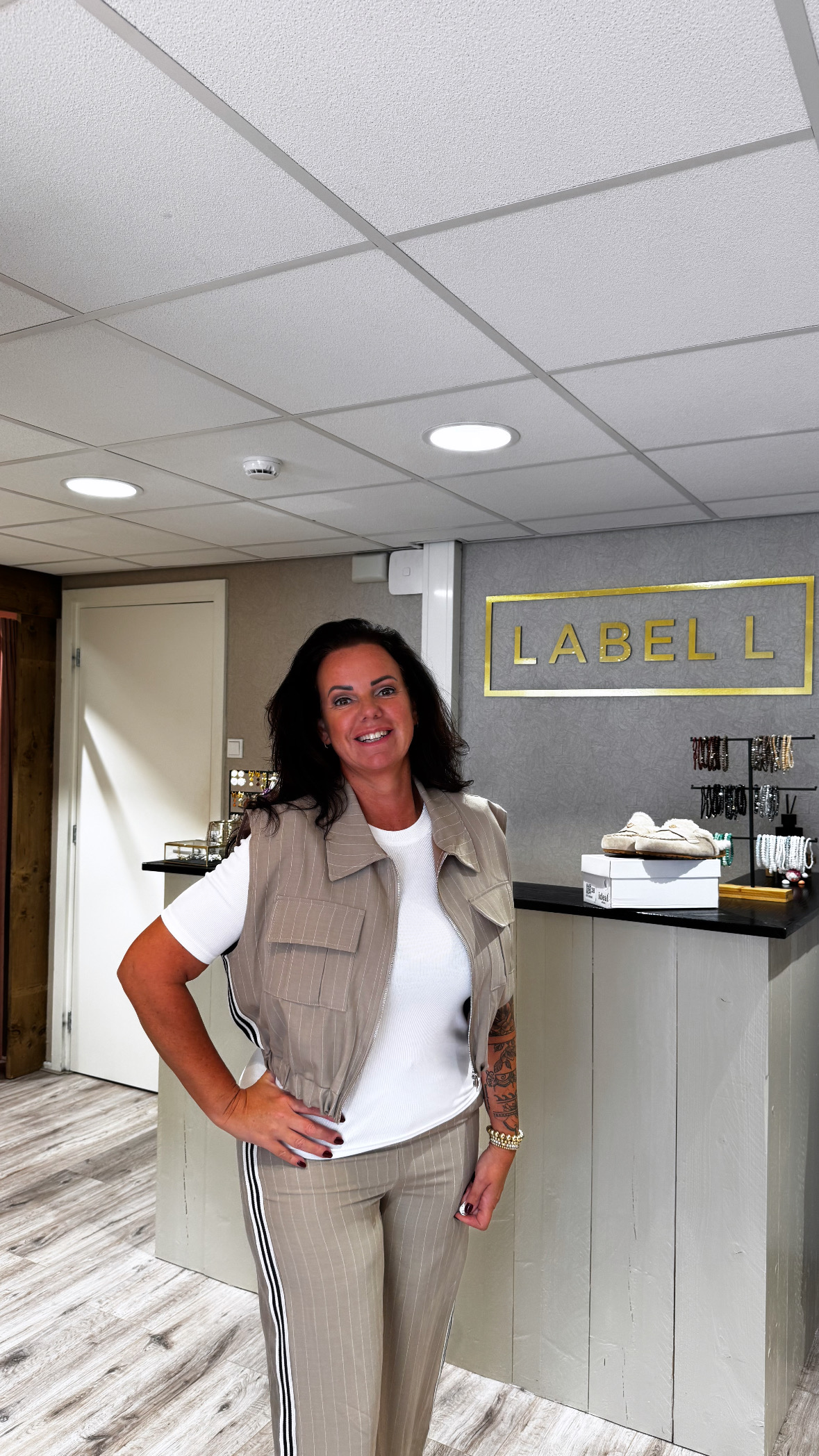 broek stripe beige azzurro -broeken Label-L